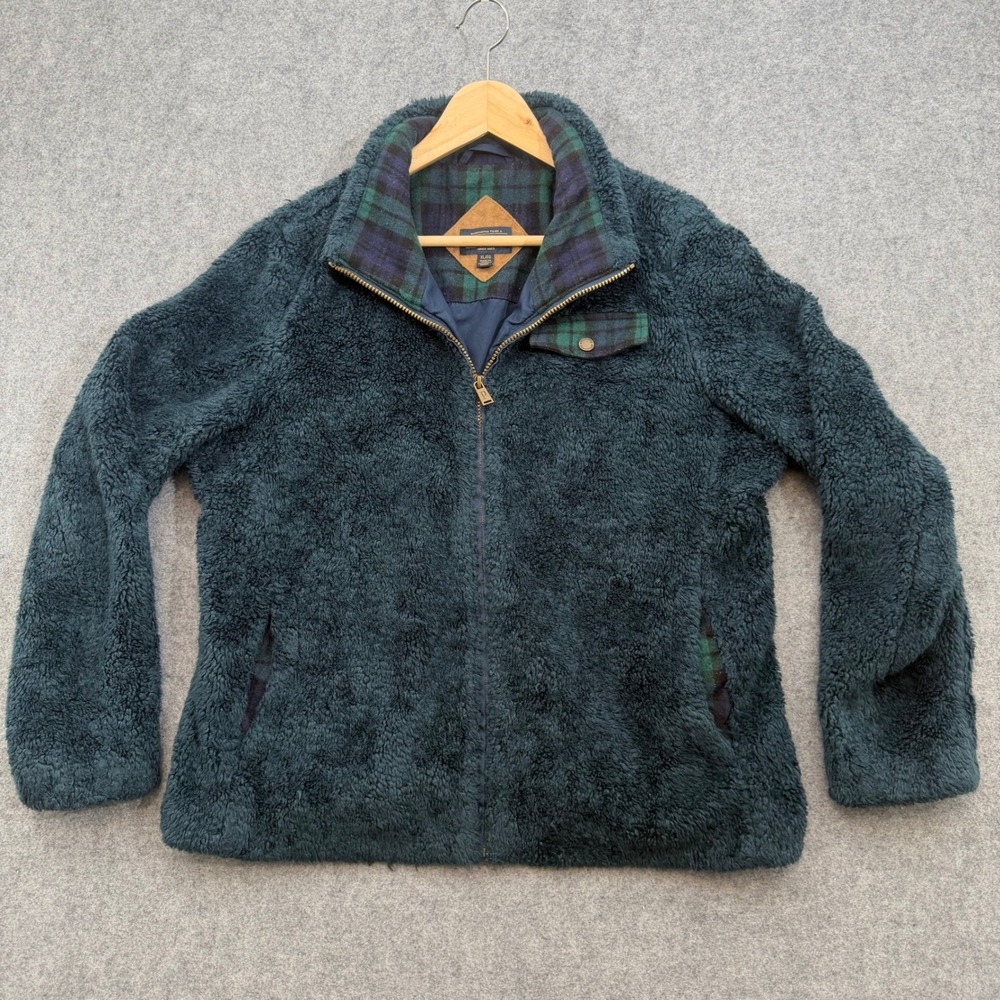 Pendleton Womens Sherpa Fleece Jacket XL Teal Green Plaid Trim Full Zip P1558